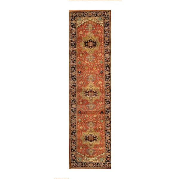 Pasargad Home Serapi Rust/Navy 3 ft. x 8 ft. Oriental Wool Area Rug