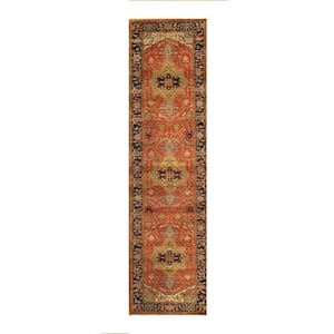 Serapi Rust/Navy 3 ft. x 8 ft. Oriental Wool Area Rug