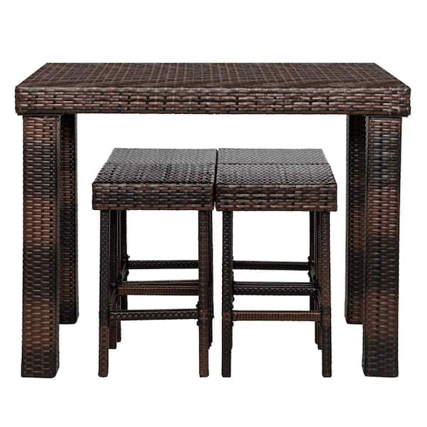 All Weather 5-Piece Wicker Outdoor Serving Bar Set