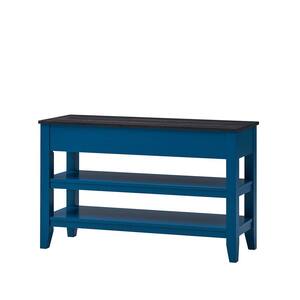 15.7 in. W x 48.8 in. D x 30.1 in. H Blue Linen Cabinet with 3-Drawers and 2-Shelves, Solid Wood Top