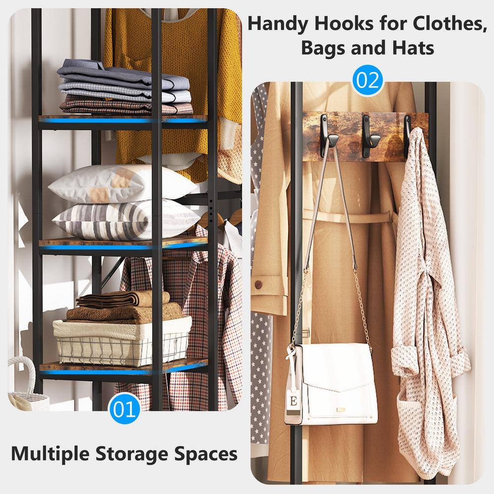Carmalita Rustic Brown and Black L-Shaped Corner Garment Rack Closet Organizer with Storage Shelves and Coat Rack - thumbnail 6