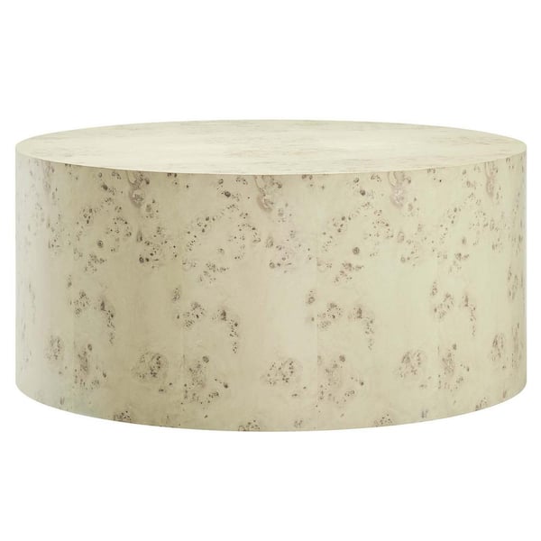 MODWAY Cosmos 35" Round Burl Wood Coffee Table in Bleached Burl