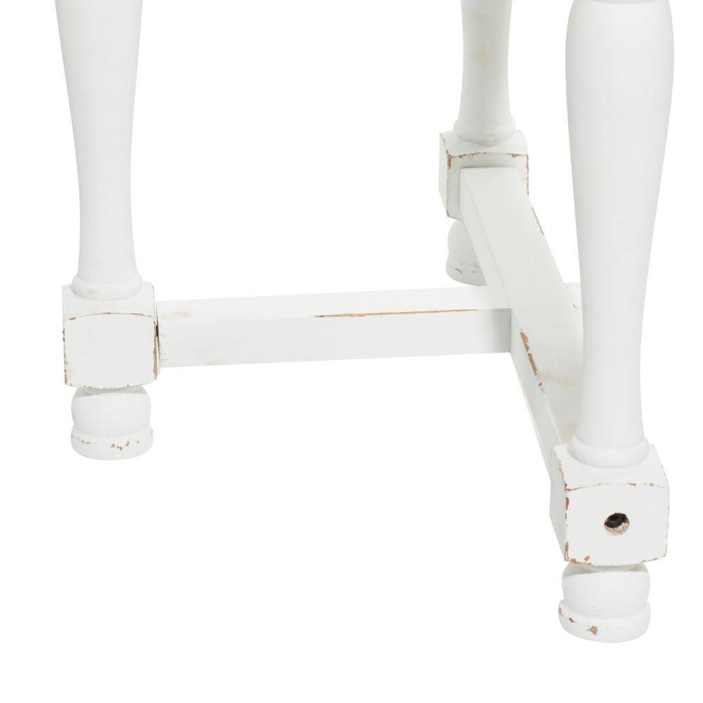 White and Brown Round Wood Accent Table with Spindle Legs