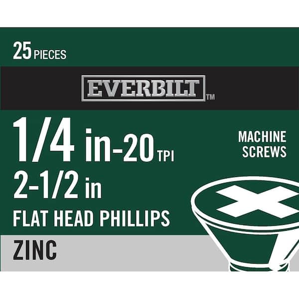 1/4 in.-20 x 2-1/2 in. Phillips Flat Head Zinc Plated Machine Screw (25-Pack)