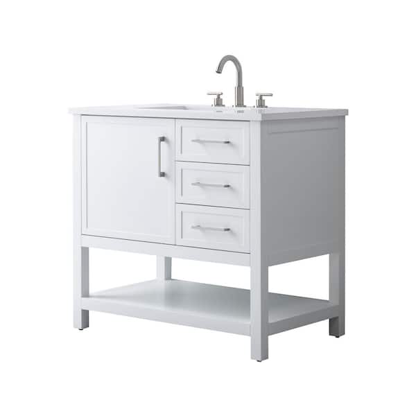 Arlo 36 in. W x 22 in. D x 34 in. H Bath Vanity in White with Engineered Stone Top in Ariston White with White Sink