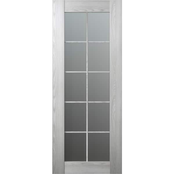 Vona 30 in. x 80 in. No Bore Solid Core 10-Lite Frosted Glass Ribeira Ash Finished Wood Composite Interior Door Slab