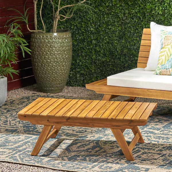 Gaby 12.50 in. Teak Brown Rectangular Wood Outdoor Patio Coffee Table