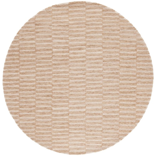 Ebony 6 ft. x 6 ft. Beige/Brown High-Low Striped Round Area Rug