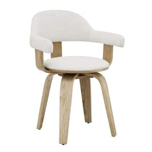 Iva White Fabric Swivel Arm Chair with 4 Wood Legs