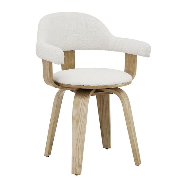 Art Leon Iva White Fabric Swivel Arm Chair with 4 Wood Legs