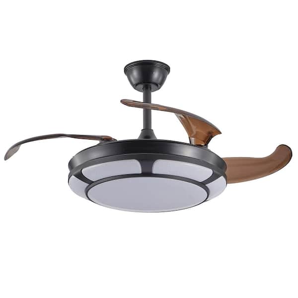 HKMGT 41.7 in. Indoor Black Ceiling Fan with Retractable Blades, Adjustable White LED and Remote Included
