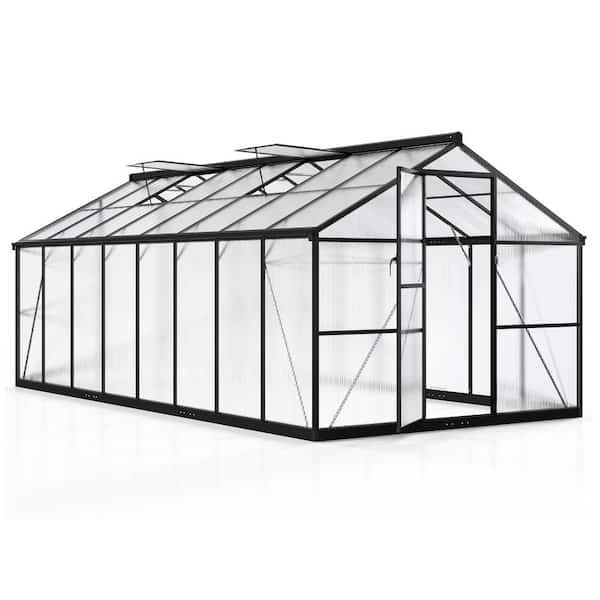 8 ft. W x 16 ft. D Greenhouse for Outdoors, Polycarbonate Greenhouse with Quick Setup Structure and Roof Vent, Black