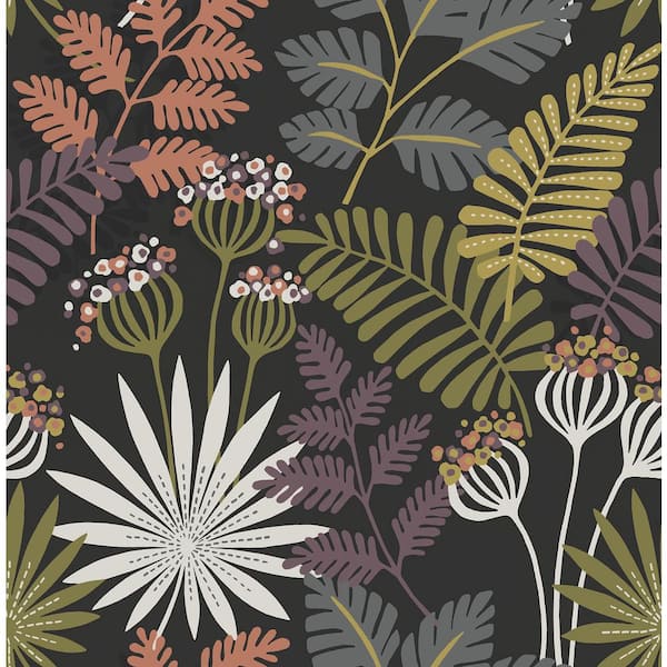 A-Street Prints Praslin Black Botanical Fabric Non-Pasted Matte Wallpaper