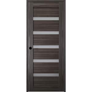 Leora 24 in. x 80 in. Right-Hand Frosted Glass Solid Core 5-Lite Gray Oak Wood Composite Single Prehung Interior Door