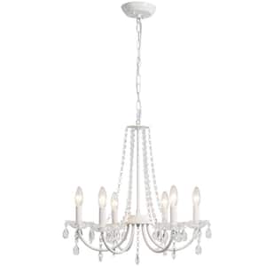 6-Light White Traditional Candle Style Crystal Chandelier for Dining Room Living Room with No Bulbs Included