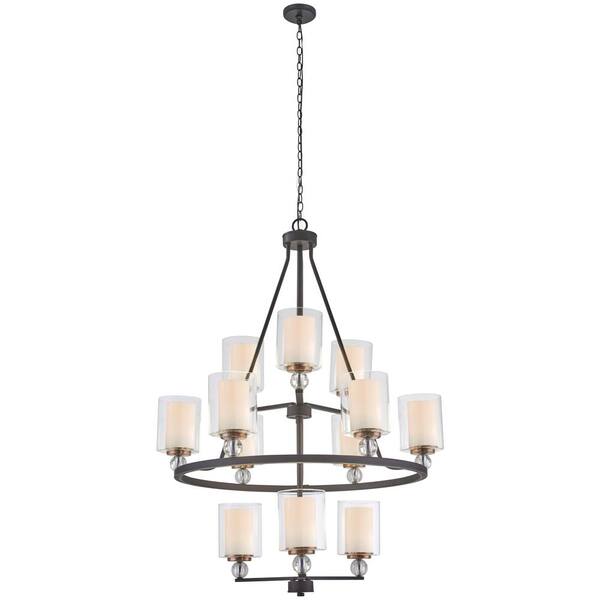 Minka Lavery Studio 5 12-Light Painted Bronze with Natural Brushed Brass Highlights Chandelier with Clear Glass Shade