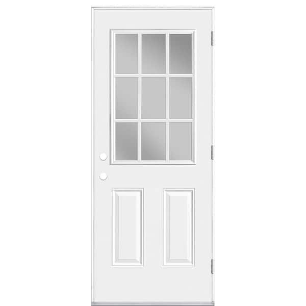 Masonite 32 in. x 80 in. Premium 9 Lite Left Hand/Outswing Clear Glass Primed Impact Steel Prehung Front Door No Brickmold