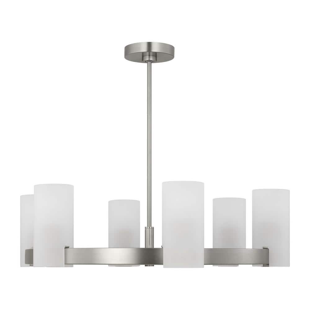 Rhode Brushed Steel 6-Light Chandelier with Etched Glass Shades