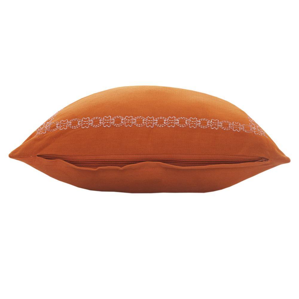 Sunniva Cinnamon Embroidered Cotton Rectangle Throw Pillow