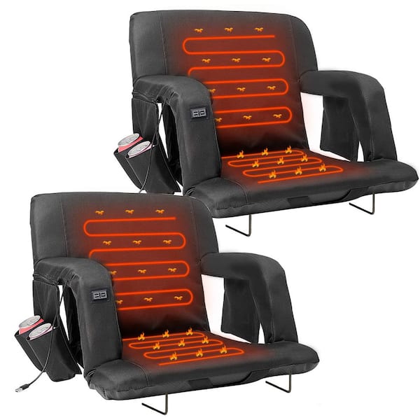 25 in. Double Heated Stadium Seat Portable Dual-side Heated Bleacher Seats with 6 Reclinng Positions, 2-Pack