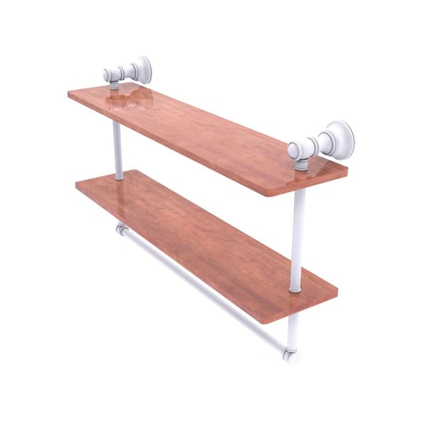 Allied Brass Carolina Collection 22 in. W 9.5 in. H x 5.54 in. D Brass Rectangular Double Wood Shelf with Towel Bar in Matte White