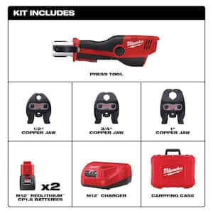 M12 12-Volt Lithium-Ion Force Logic Cordless Press Tool Kit (3 Jaws Included) with Free M12 Copper Tubing Cutter Kit