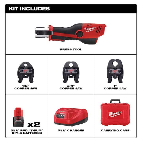M12 12-Volt Lithium-Ion Force Logic Cordless Press Tool Kit (3 Jaws Included) with M12 Fuel Combo Kit