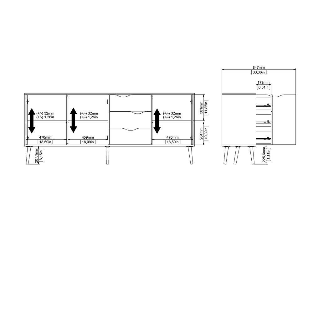 Scandinavian White and Oak 77" Sideboard with Adjustable Shelves