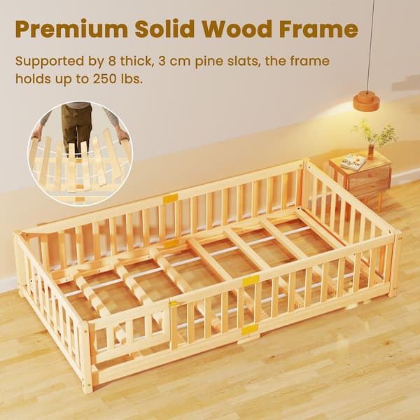 BOZTIY Twin Floor Bed for Kids Twin 42 in. W x 14 in. H Montessori