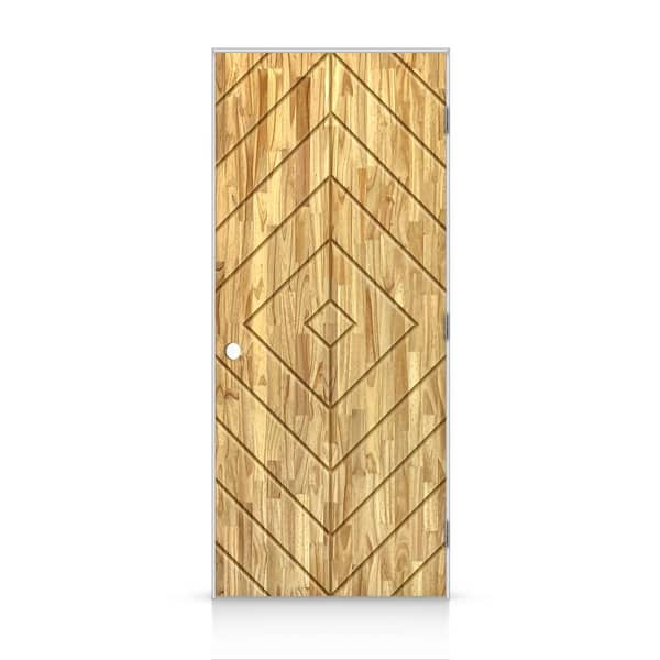 CALHOME 26 in. x 96 in. Diamond Left-Handed Hollow-Core Weather Oak Stained Smooth Pine Wood Single Prehung Interior Door