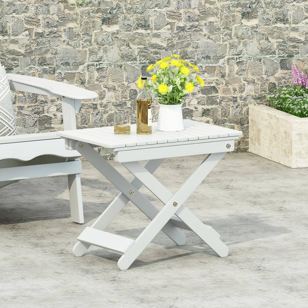 White Folding Wood Outdoor Patio Side Table