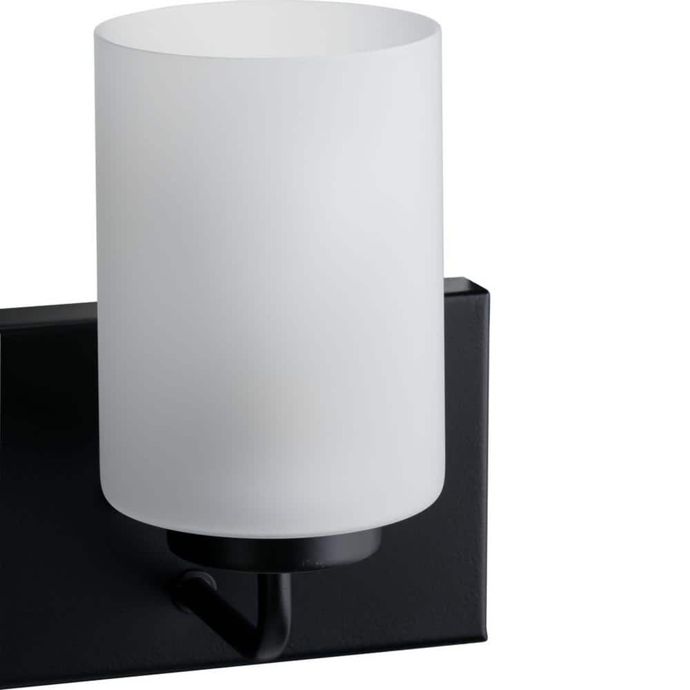 Elegant Matte Black 4-Light Vanity with Etched Glass Shades