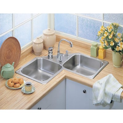 Neptune Drop-In Stainless Steel 32 in. 4-Hole Double Bowl Kitchen Sink