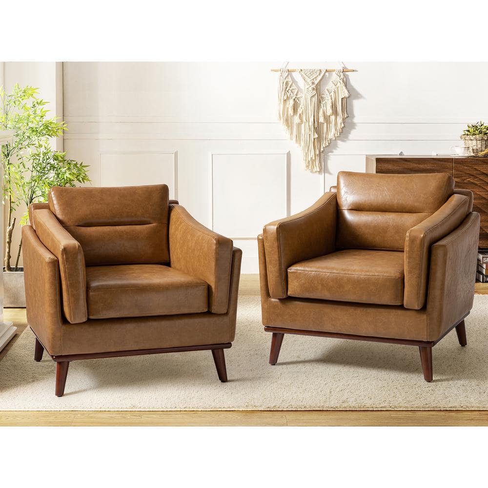 JAYDEN CREATION Ignace Mid-Century Leather Upholstered Sofa Camel Arm Chair  with Solid Wood Legs (Set of 2) CHM0689-CML-S2 - The Home Depot