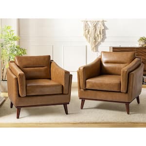 Ignace Mid-Century Leather Upholstered Sofa Camel Arm Chair with Solid Wood Legs (Set of 2)