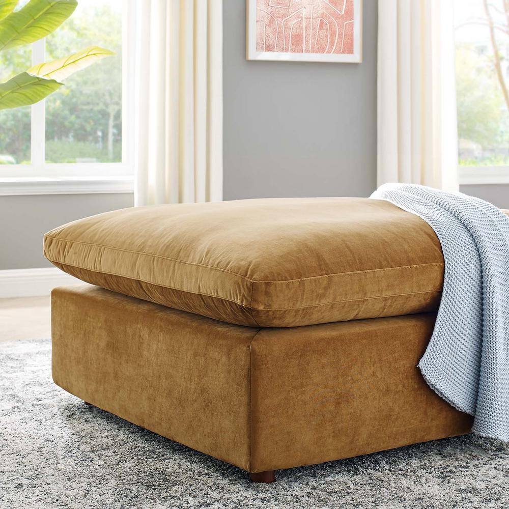 Cognac Brown Luxe Performance Velvet Overstuffed Ottoman
