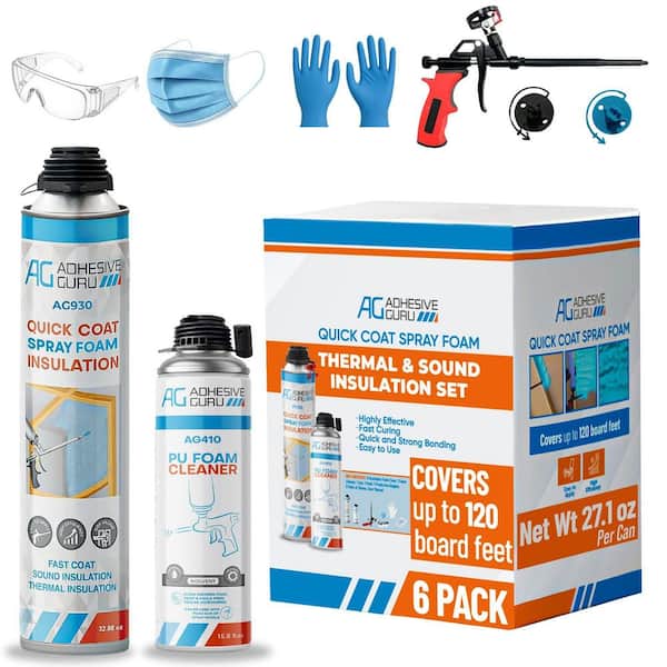 AG930S Insulation Foam Set-6 Pack Spray Foam Sealant (32.8 oz. ) and Foam Cleaner and Foam Gun, Thermal-Sound Insulation
