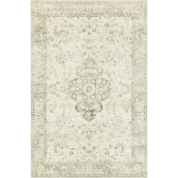 LOLOI II Rosette Ivory/Silver 7 ft. 6 in. x 9 ft. 6 in. Shabby-Chic Plush Cloud Pile Area Rug