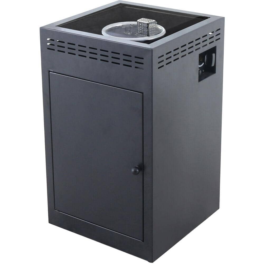 Black Gas Fire Pit Table with Glass Burner Enclosure
