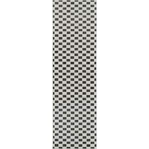 Maise Black White 2 ft. x 8 ft. Modern Checkered Indoor Outdoor Runner Rug