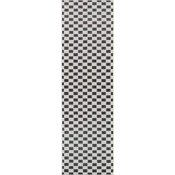 Rug Branch Maise Black White 2 ft. x 8 ft. Modern Checkered Indoor Outdoor Runner Rug