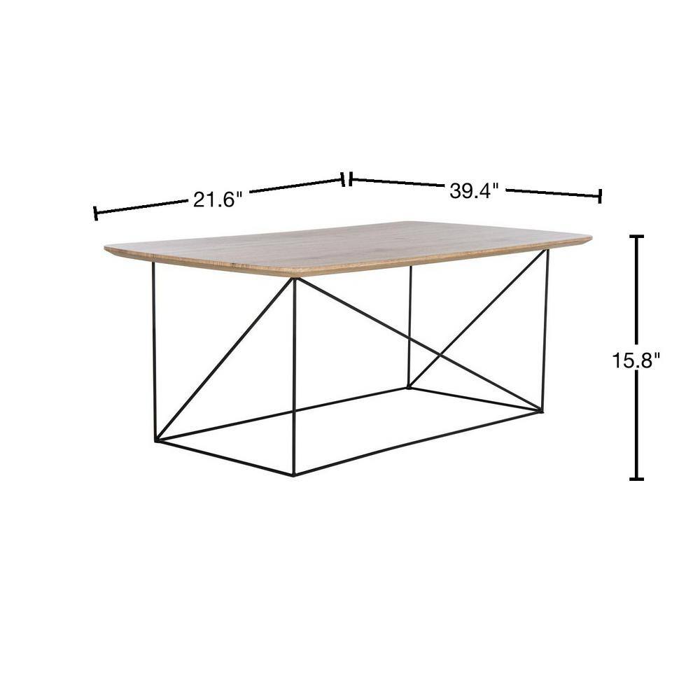 Transitional Taupe and Black Rectangular Coffee Table with Iron Legs