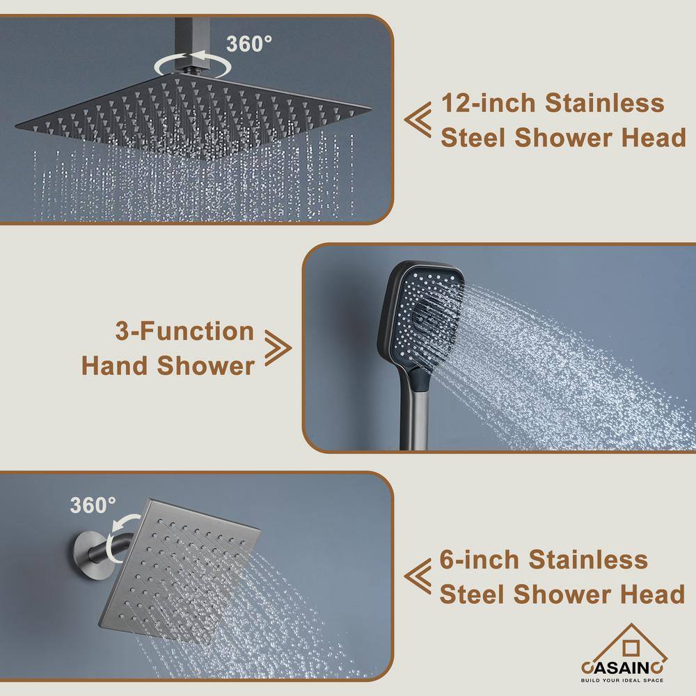 Brushed Nickel 12-Inch Dual Square Ceiling Mounted Shower System