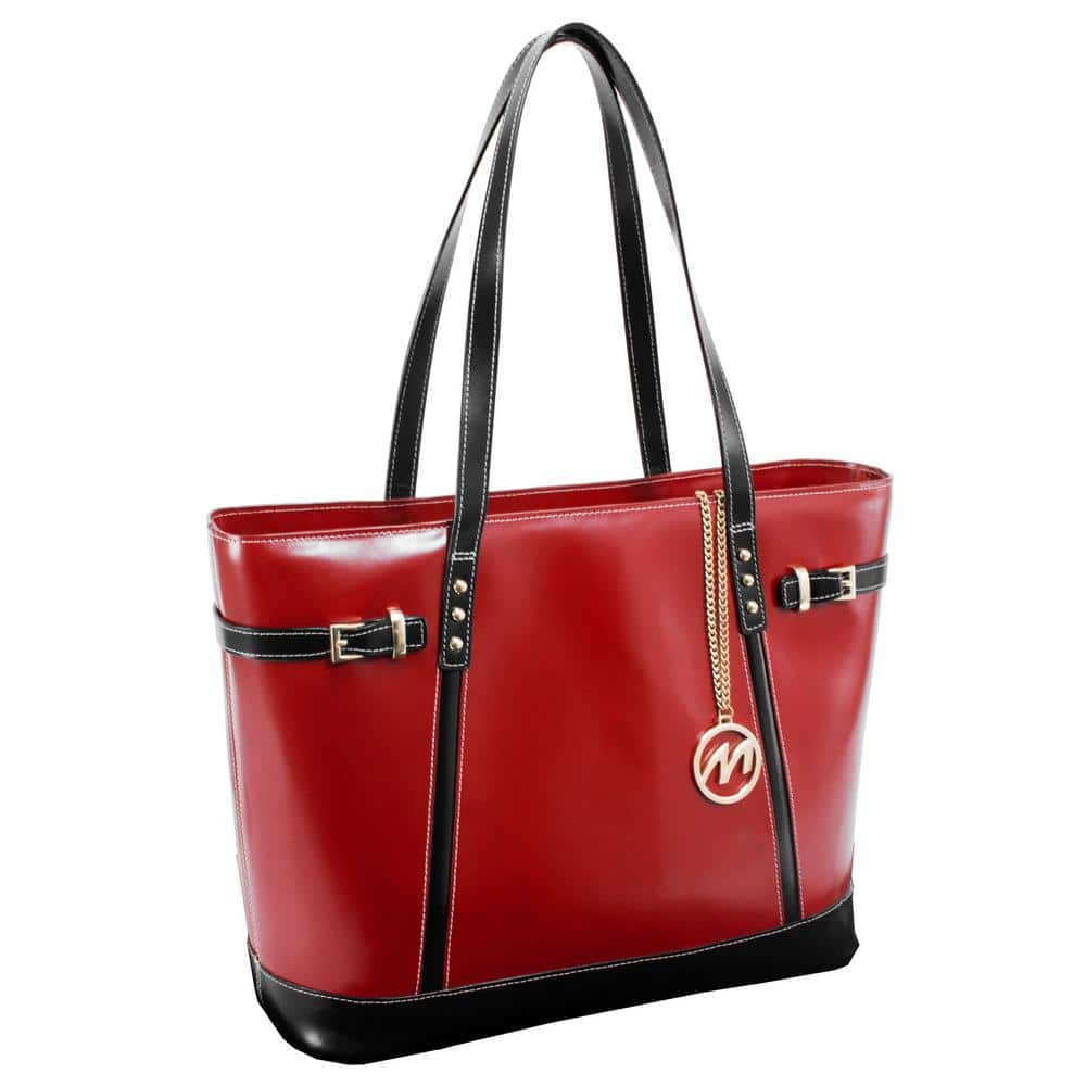 McKLEIN SERAFINA, Red Leather Ladies' Tote Bag with Tablet Pocket