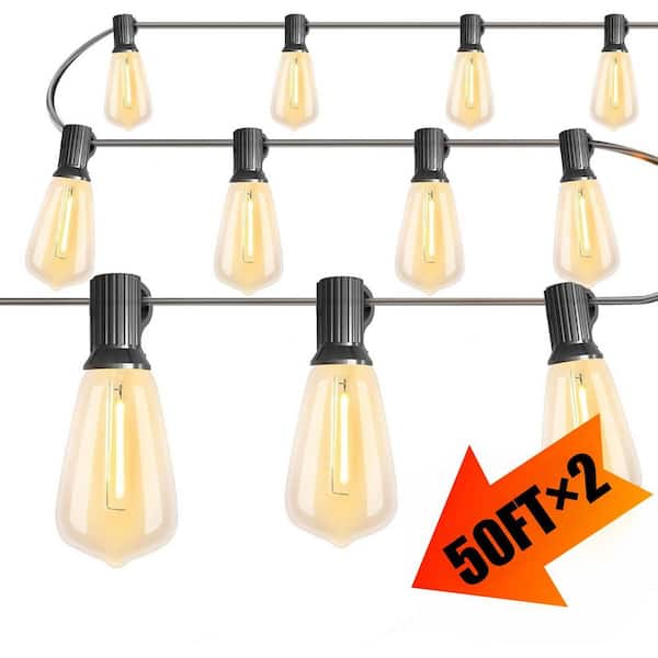 KOAOEIRS 25-Light 50 ft. Outdoor Plug-In Integrated LED Fairy String-Light, Shatterproof ST38 LED Bulbs (2-Pack)