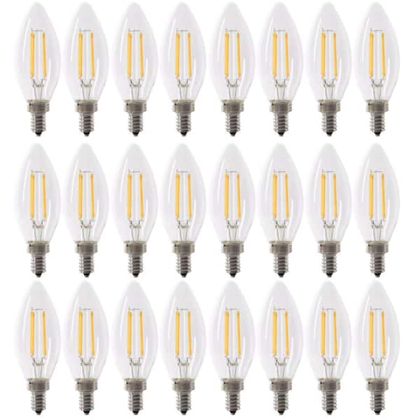Feit Electric 60W Equivalent B10 E12 Candelabra Dimmable Filament CEC Clear Glass Chandelier LED Light Bulb Soft White 2700K (24-Pack)
