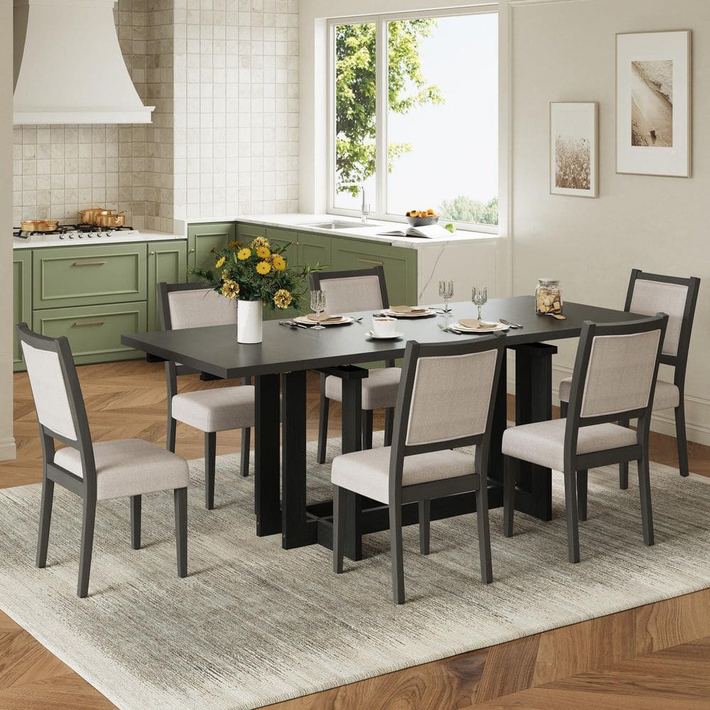 Harper & Bright Designs Rustic 7-Piece Gray Extendable Rectangle