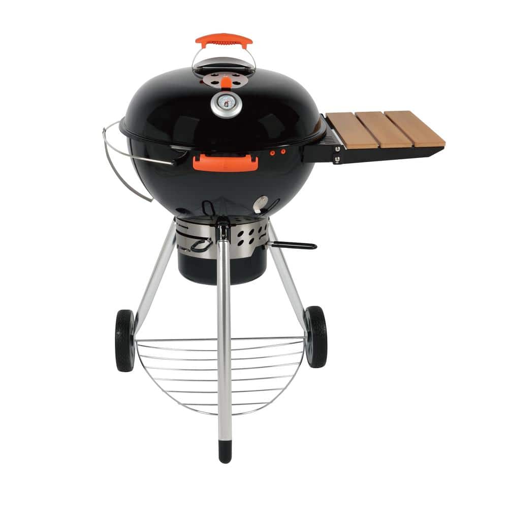 22 in. Rodeo Charcoal Kettle Grill in Black with Side Shelf