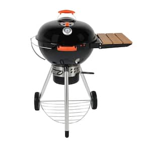 22 in. Rodeo Charcoal Kettle Grill in Black with Side Shelf