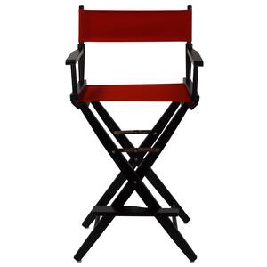 30 in. Extra-Wide Black Wood Frame/Red Canvas Seat Folding Directors Chair